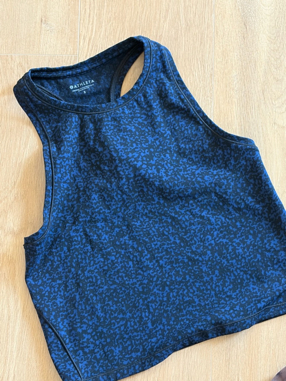 Athleta Navy & Black Patterned Racerback Crop Tank